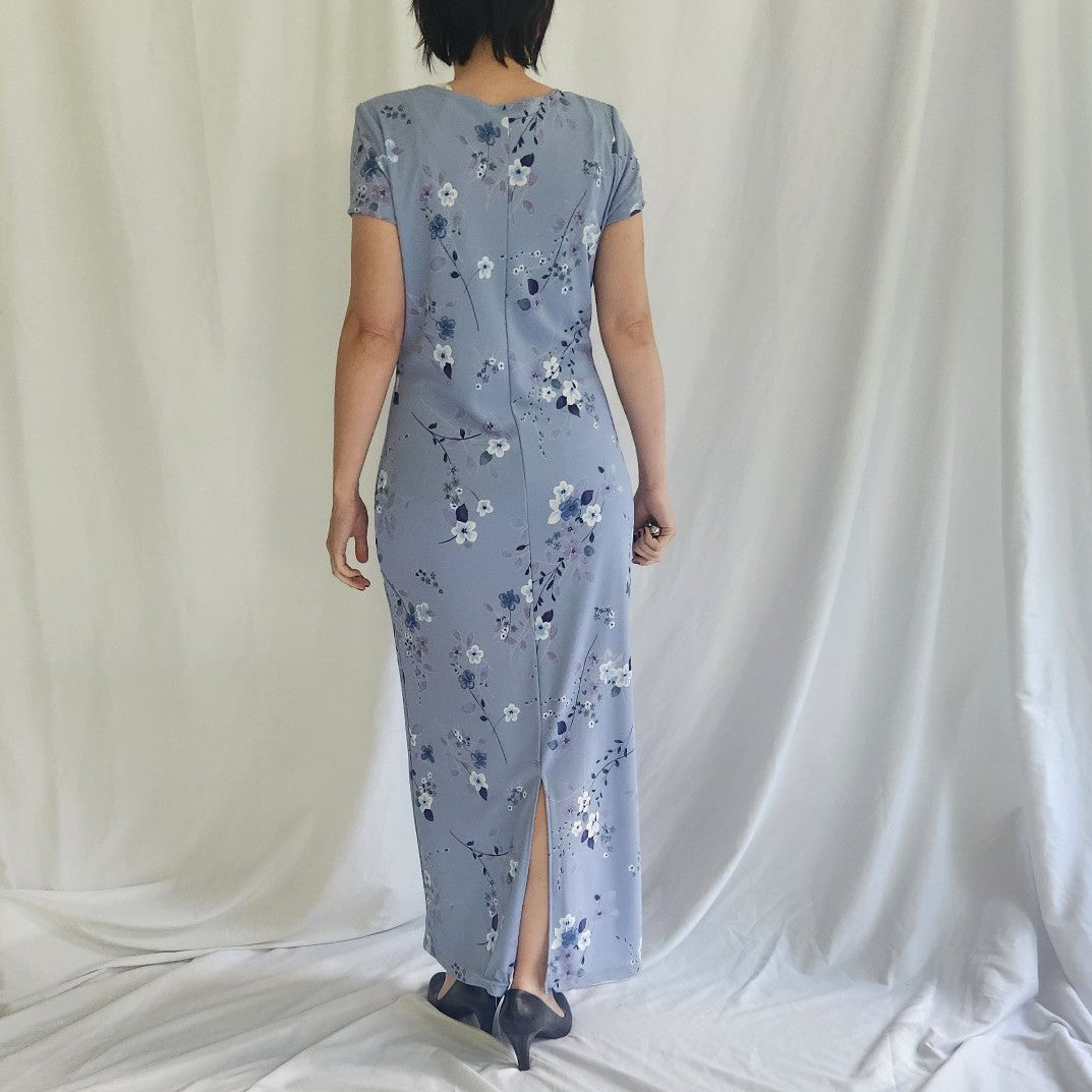 90s Blue and Purple Floral Maxi Dress