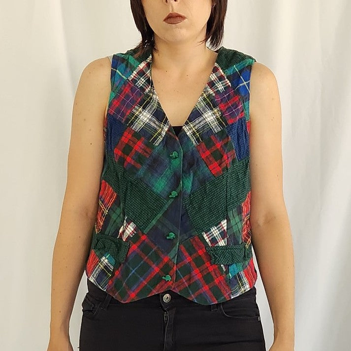 90s Green, Red, and Blue Plaid Vest