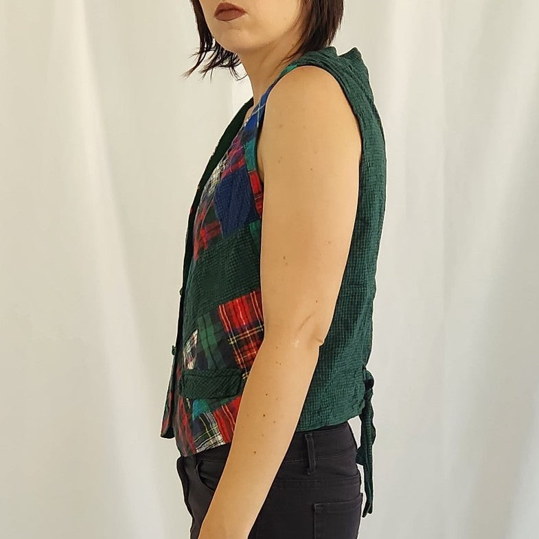 90s Green, Red, and Blue Plaid Vest