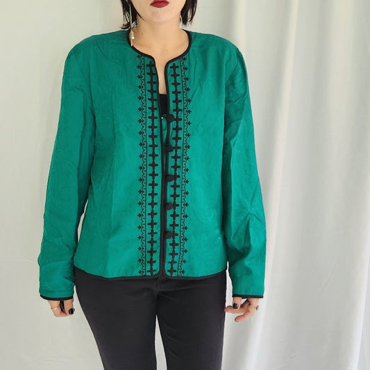 90s Green and Black Silk Jacket