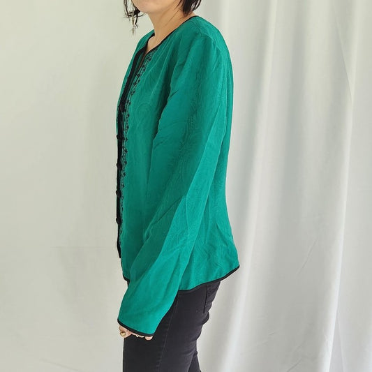 90s Green and Black Silk Jacket
