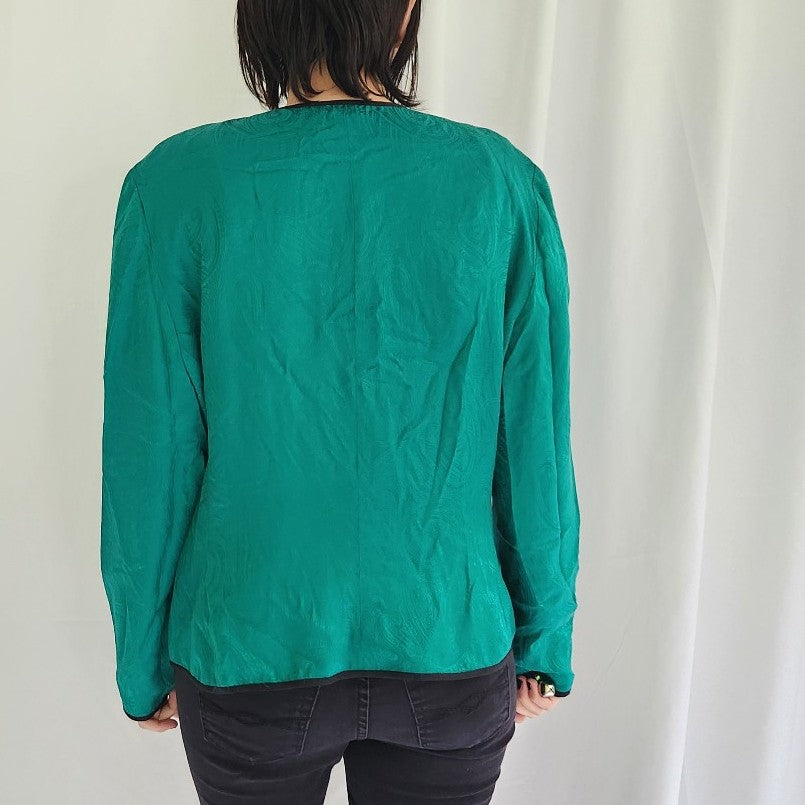 90s Green and Black Silk Jacket