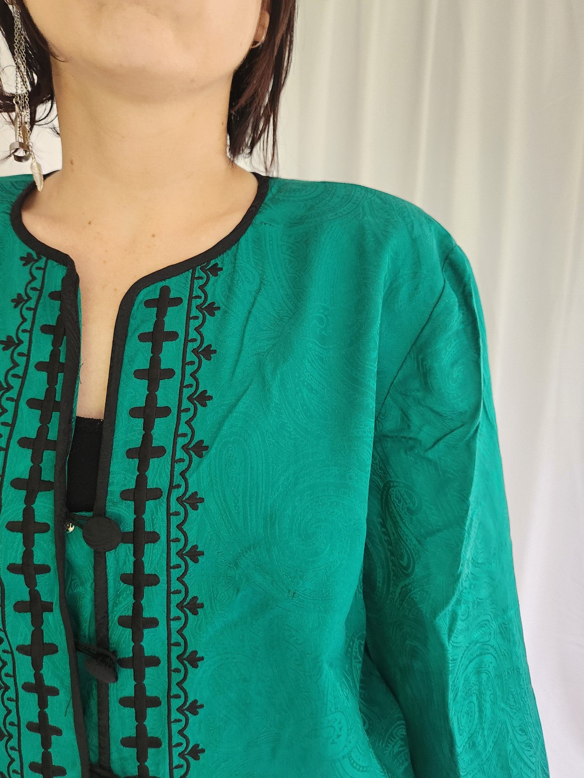 90s Green and Black Silk Jacket