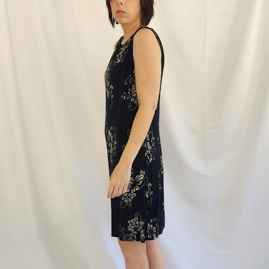 90s/Y2K Navy Floral and Cream Floral Mini Dress
