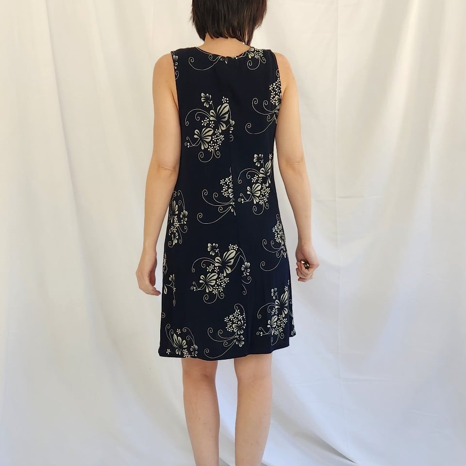 90s/Y2K Navy Floral and Cream Floral Mini Dress