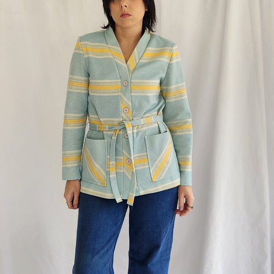 70s Blue and Yellow Striped Cardigan