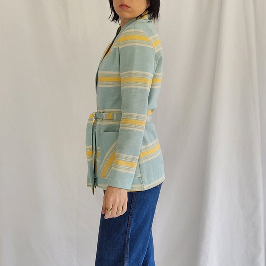 70s Blue and Yellow Striped Cardigan