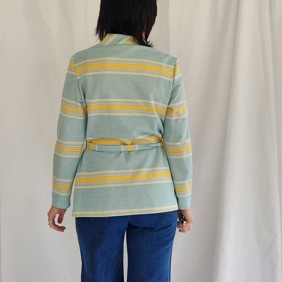 70s Blue and Yellow Striped Cardigan