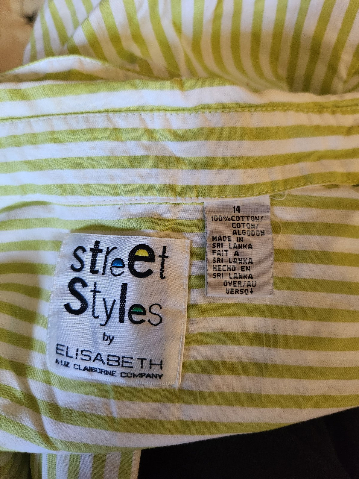90s Green and White Striped Button Down Shirt