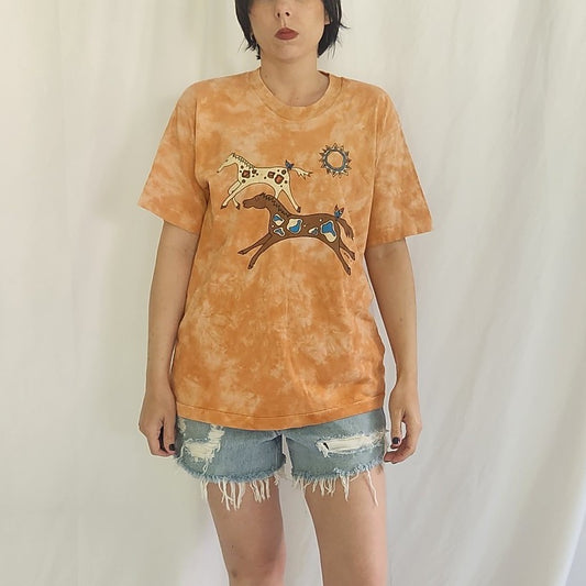 90s Orange Tie Dye Painted Horse Tee