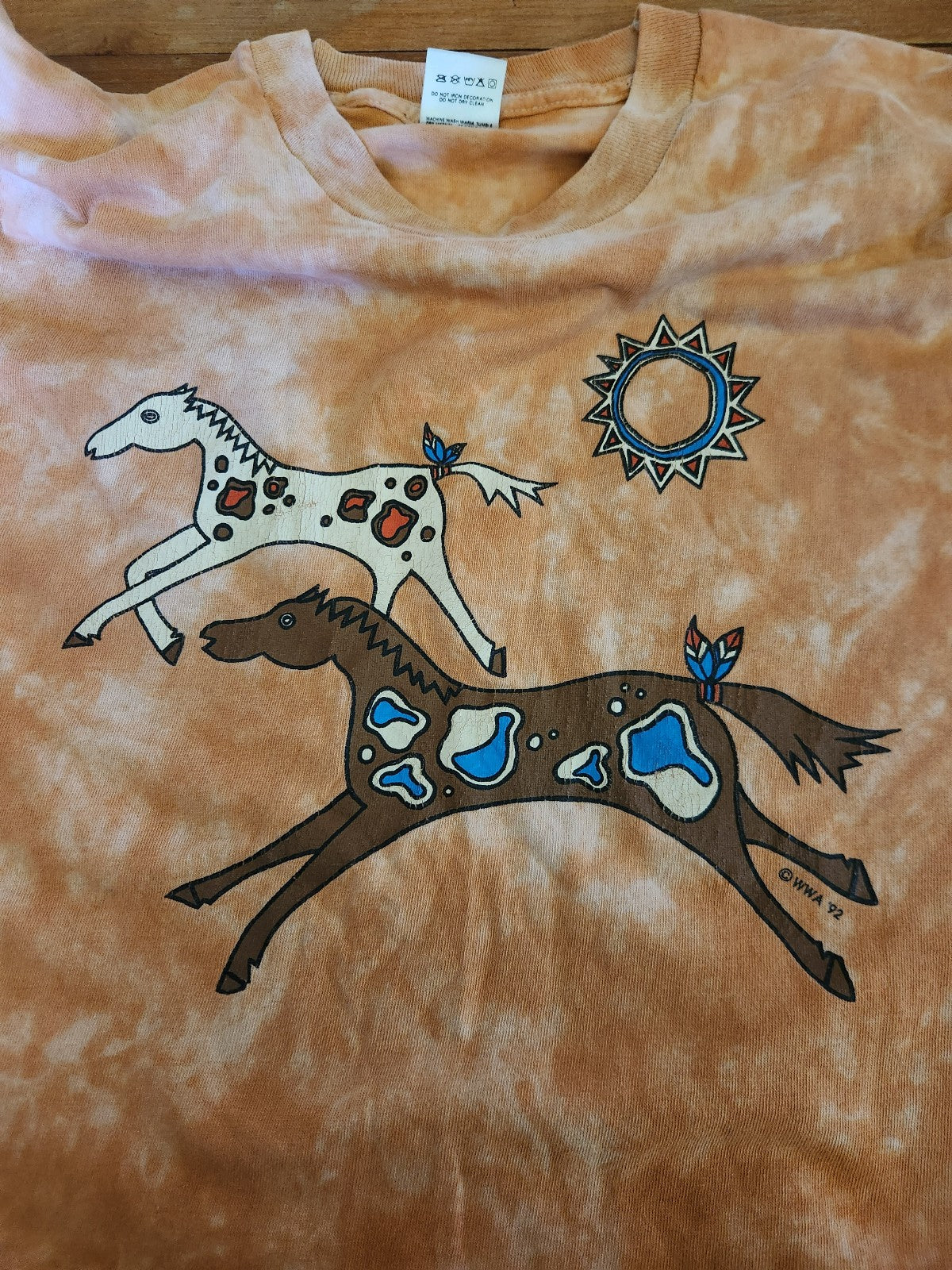 90s Oramge Tie Dye Painted Horse Tee