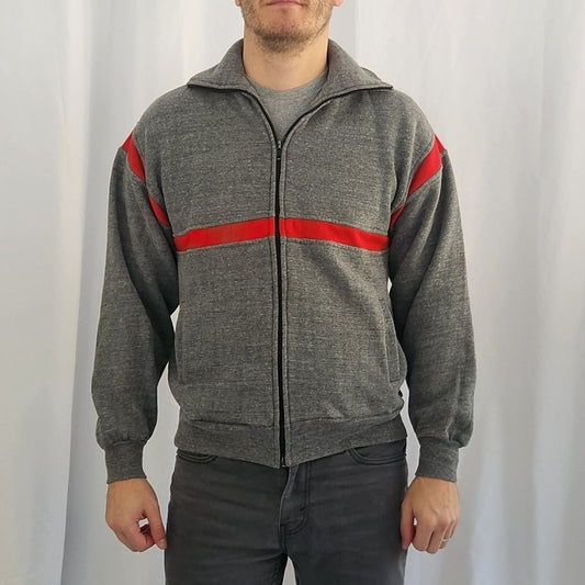 80s Gray and Red Zip Up Sweatshirt