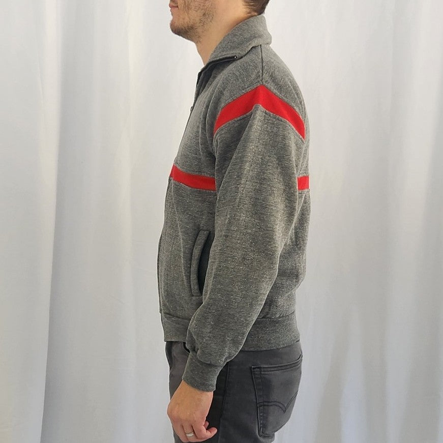 80s Gray and Red Zip Up Sweatshirt