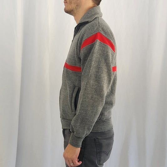80s Gray and Red Zip Up Sweatshirt