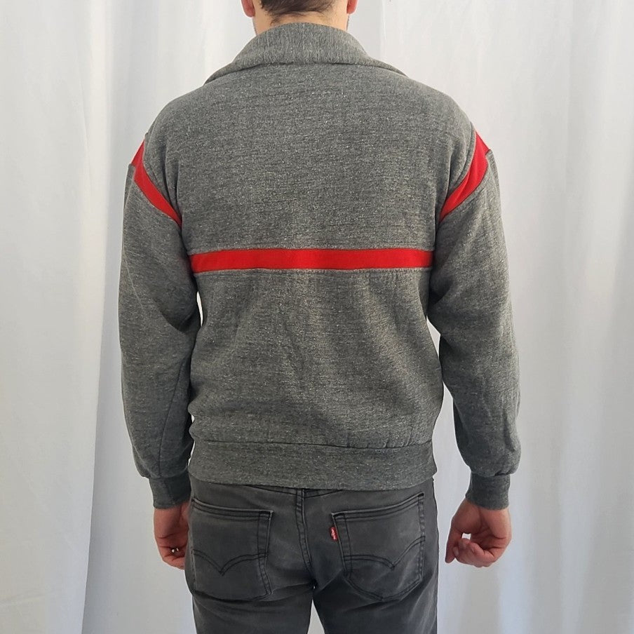 80s Gray and Red Zip Up Sweatshirt