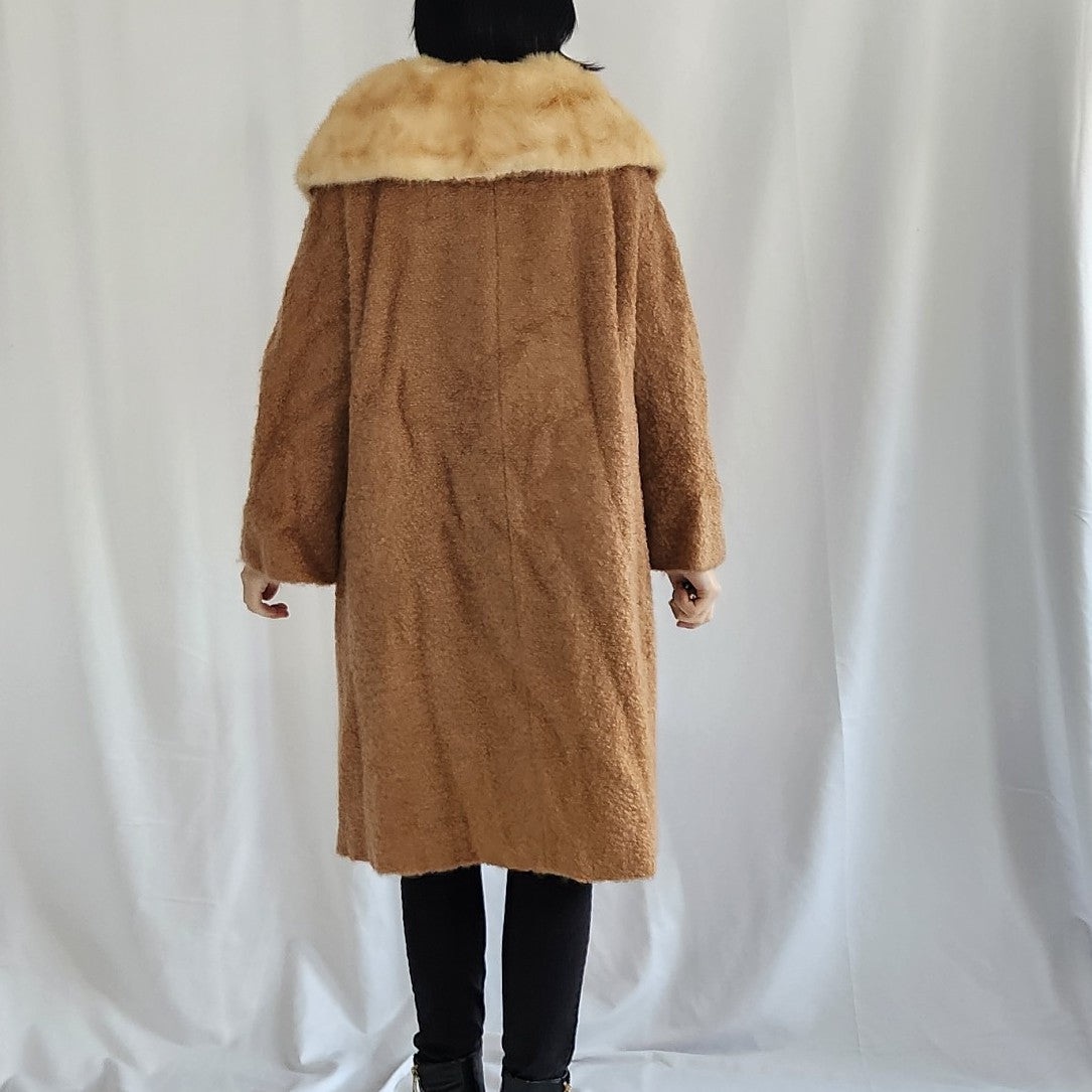 50s/60s Boucle Wool Swing Coat with Mink Collar