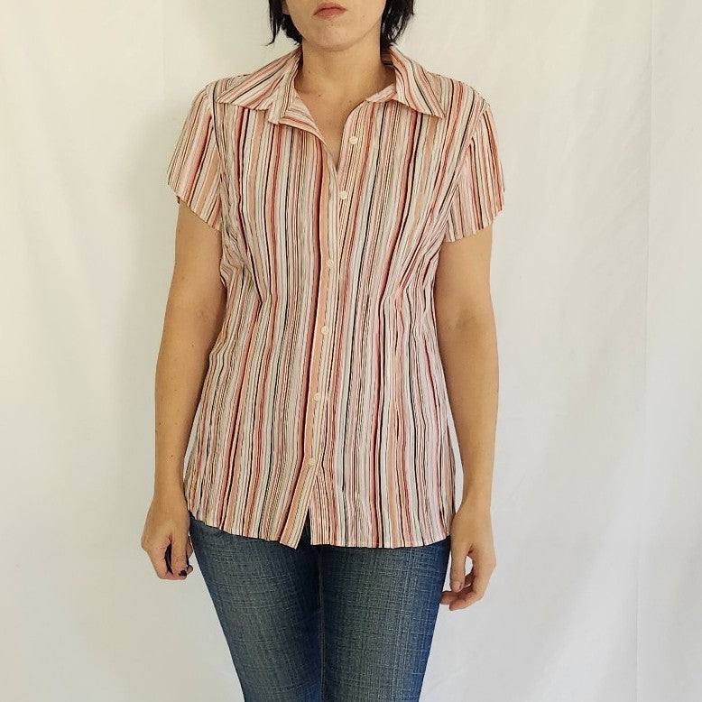 00s Pink and Brown Striped Button Down