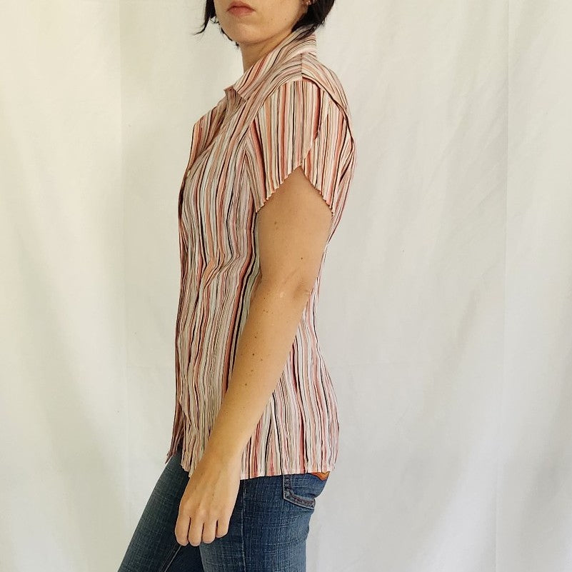 00s Pink and Brown Striped Button Down