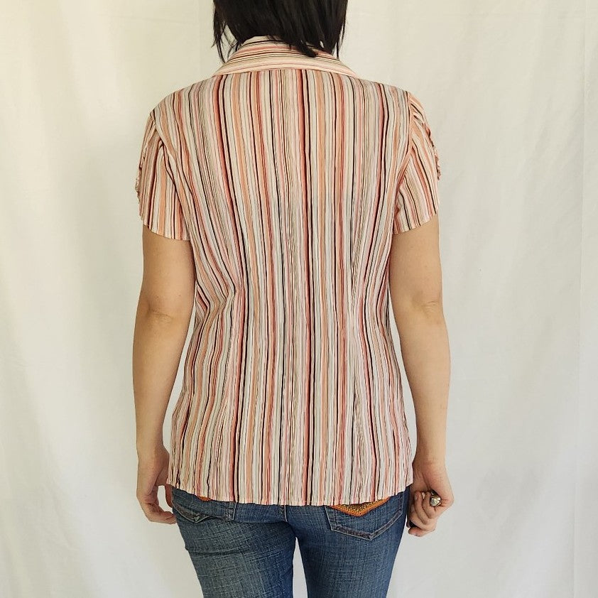 00s Pink and Brown Striped Button Down