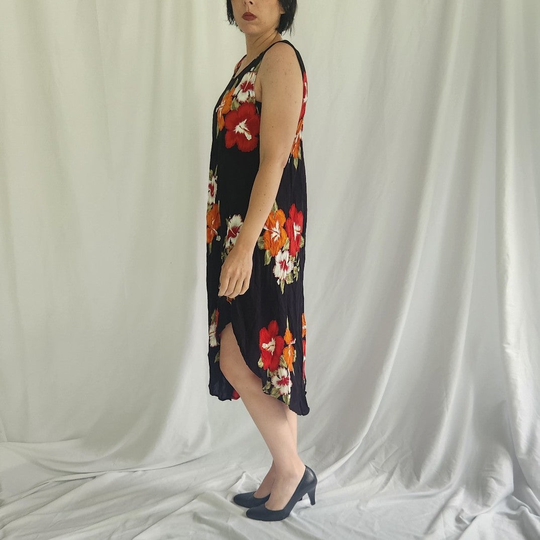 9ps Black, Red, and Orange Tropical Floral Sundress
