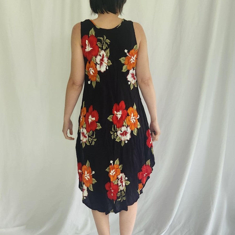 9ps Black, Red, and Orange Tropical Floral Sundress