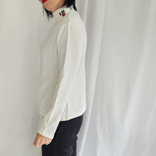 90s White Christmas Ornament Accent Turtleneck