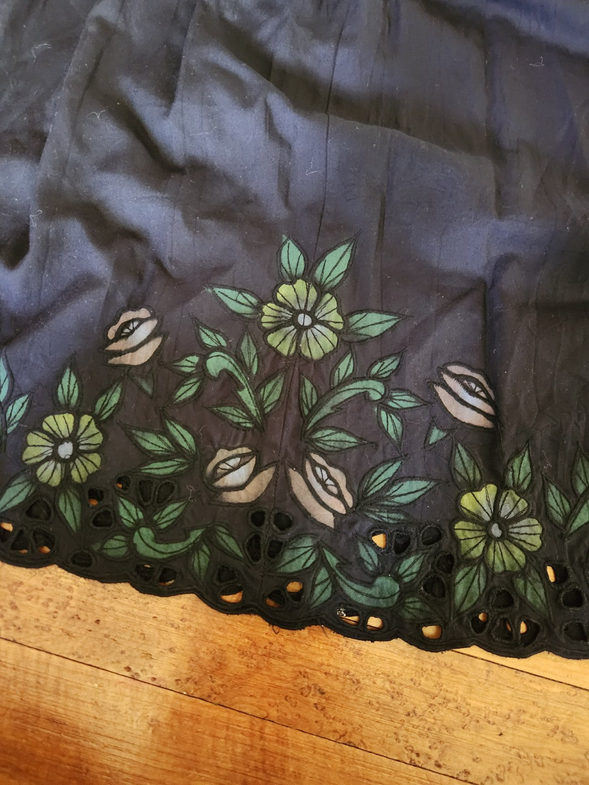90s Black Rayon Floral Skirt