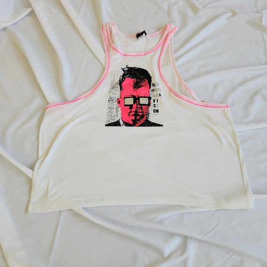 80s/90s White and Neon Pink Muscle Tank