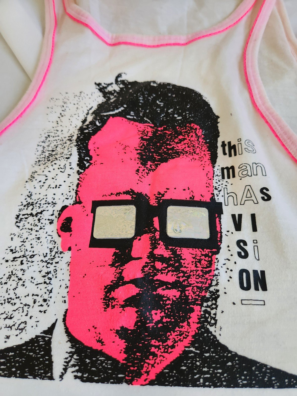 80s/90s White and Neon Pink Muscle Tank