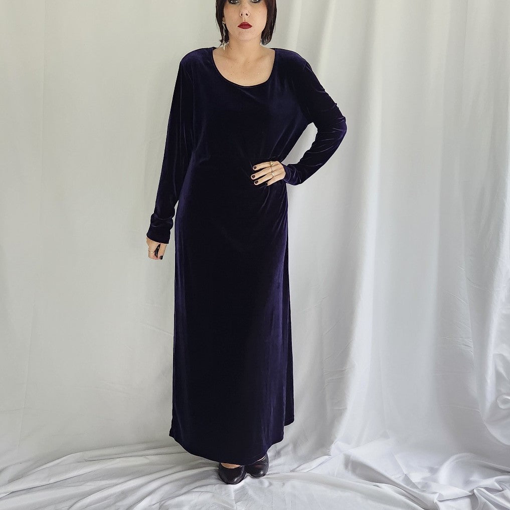 90s Purple Velvet Long Sleeve Maxi Dress
