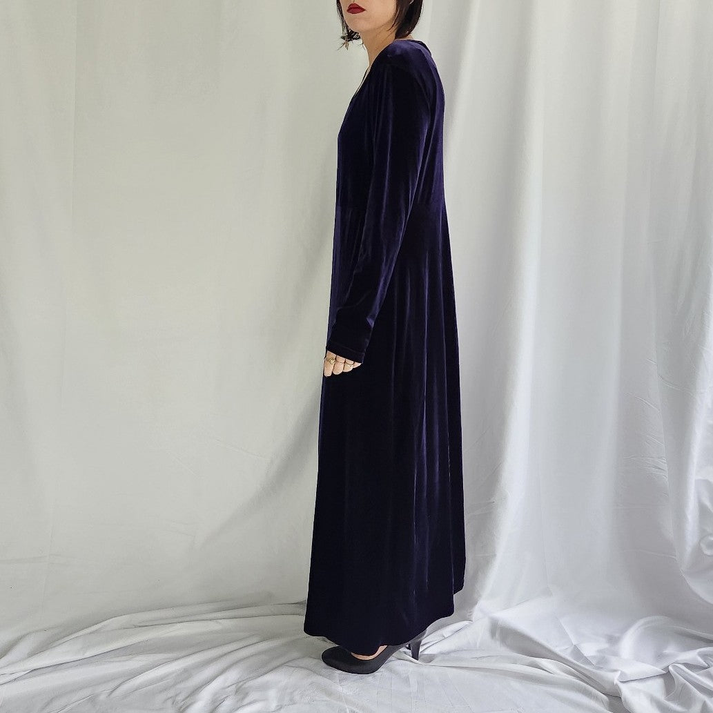 90s Purple Velvet Long Sleeve Maxi Dress