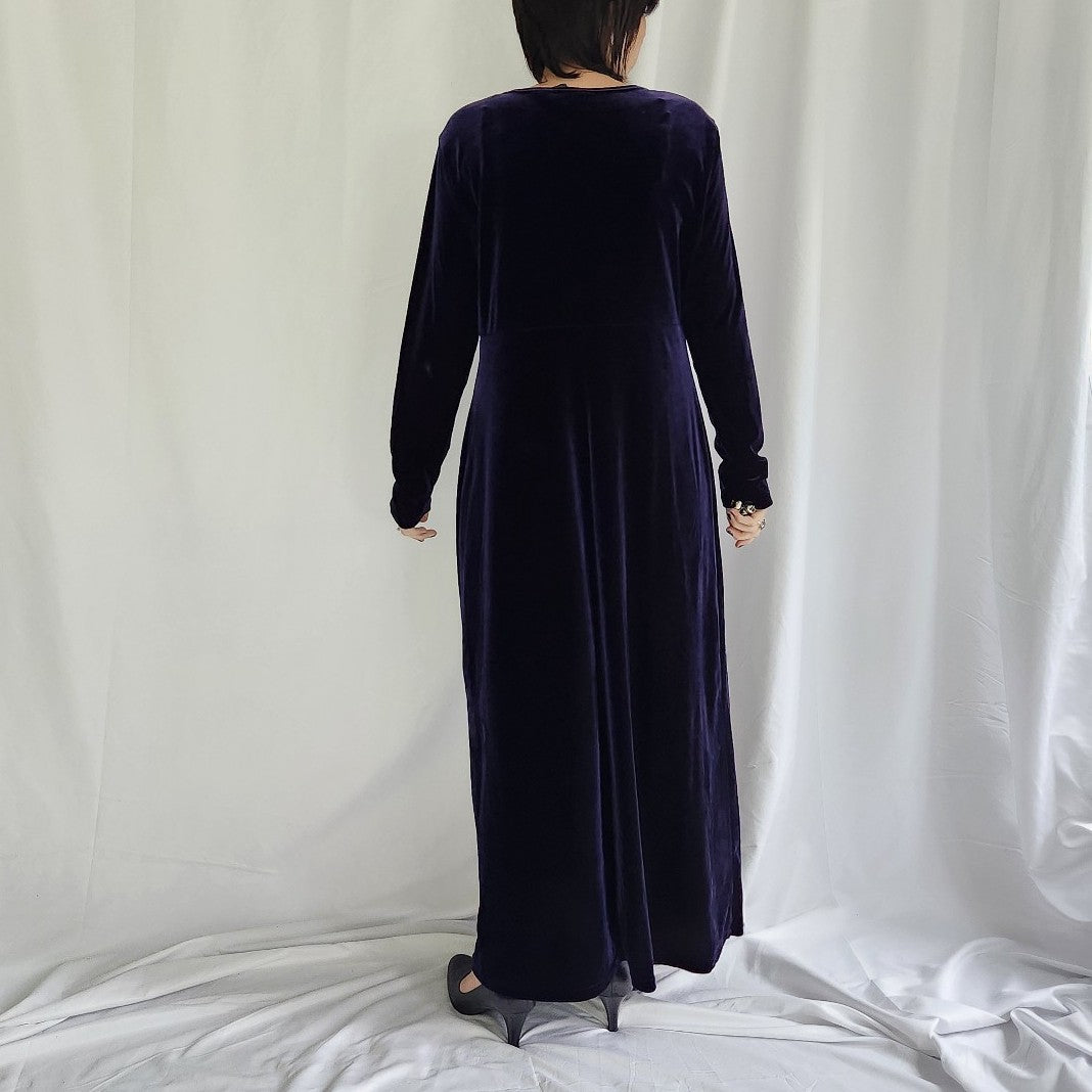 90s Purple Velvet Long Sleeve Maxi Dress