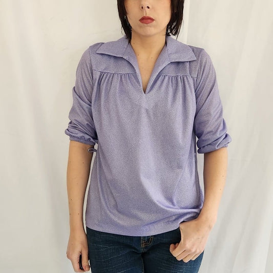 70s Purple Three Quarter Sleeve Blouse