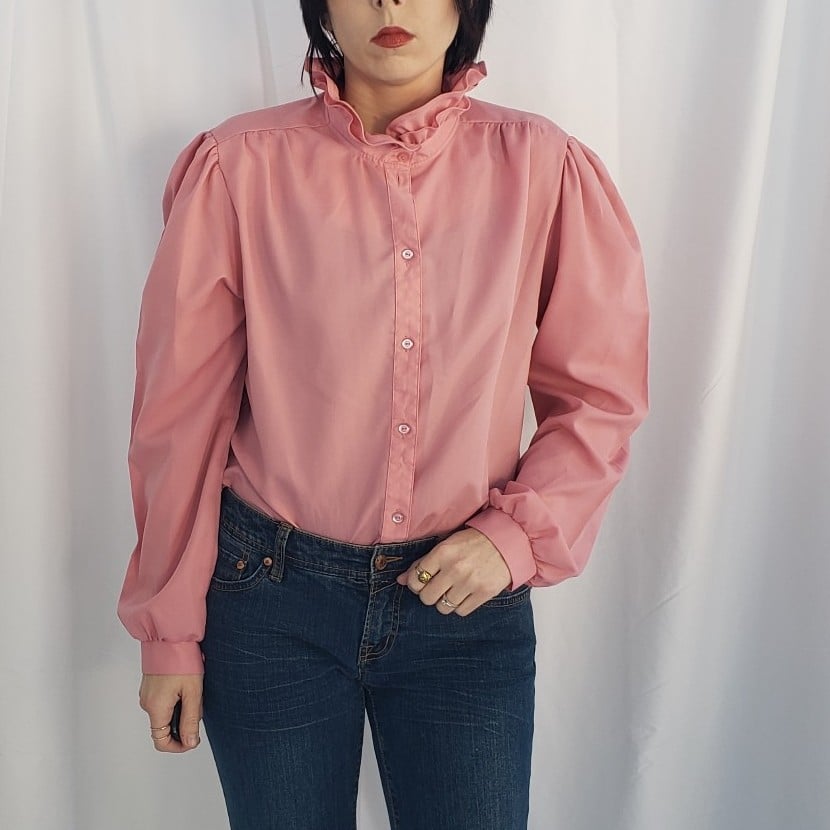 70s/80s Pink High Neck Button Down