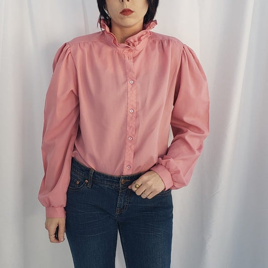 70s/80s Pink High Neck Button Down