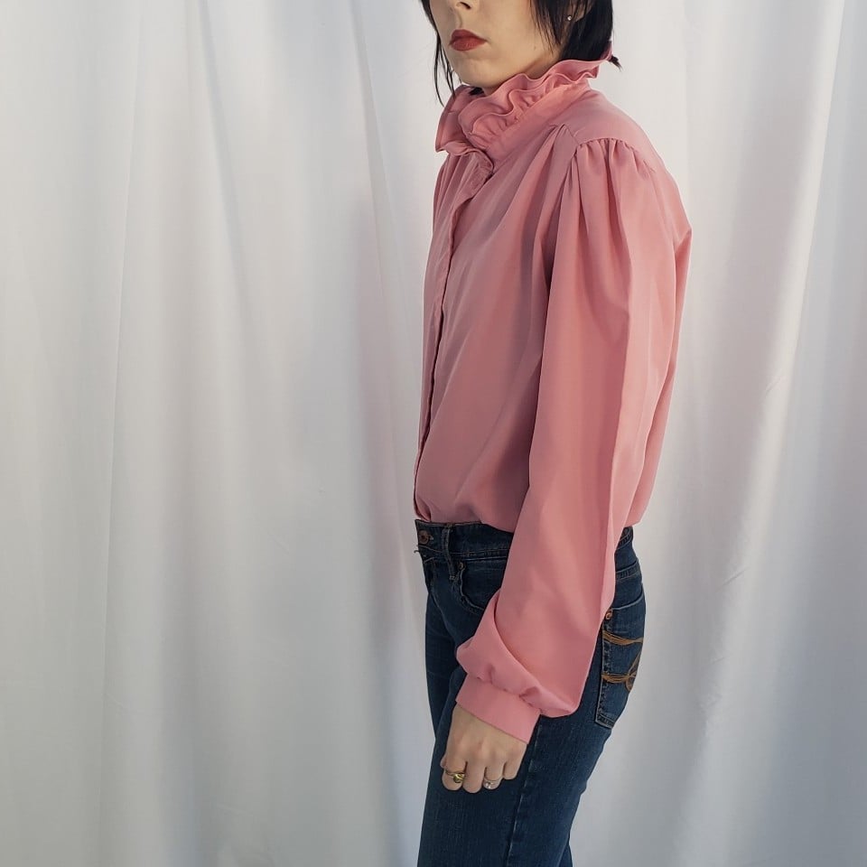 70s/80s Pink High Neck Button Down