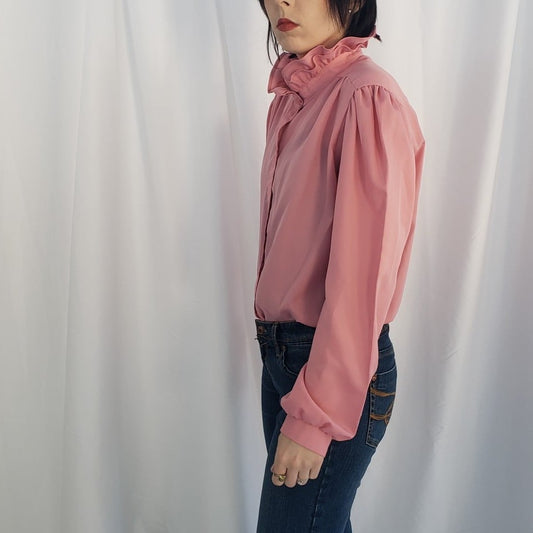 70s/80s Pink High Neck Button Down