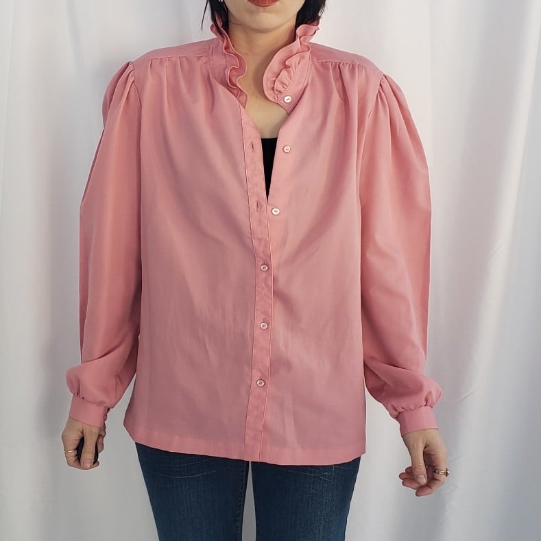 70s/80s Pink High Neck Button Down