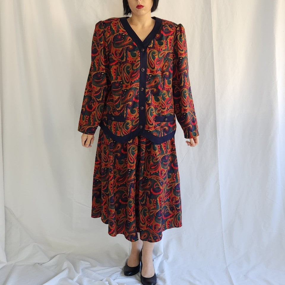 80s Red, Blue, Green, and Tan Skirt Set