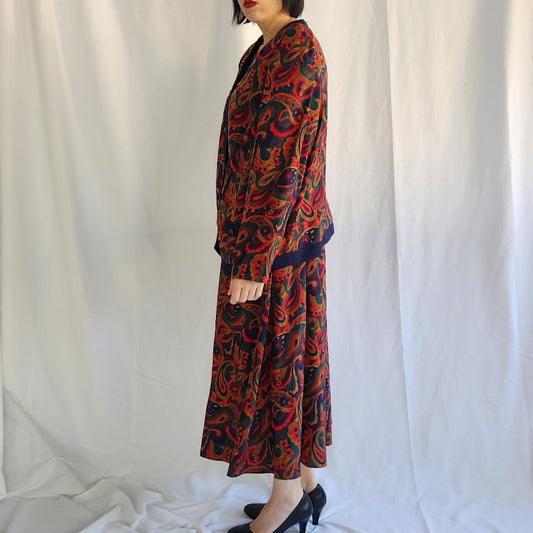 80s Red, Blue, Green, and Tan Skirt Set