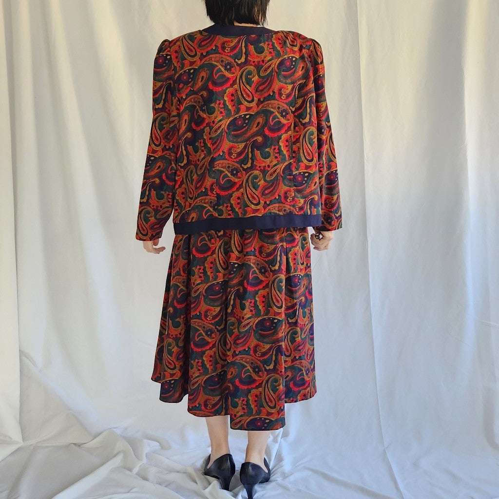 80s Red, Blue, Green, and Tan Skirt Set