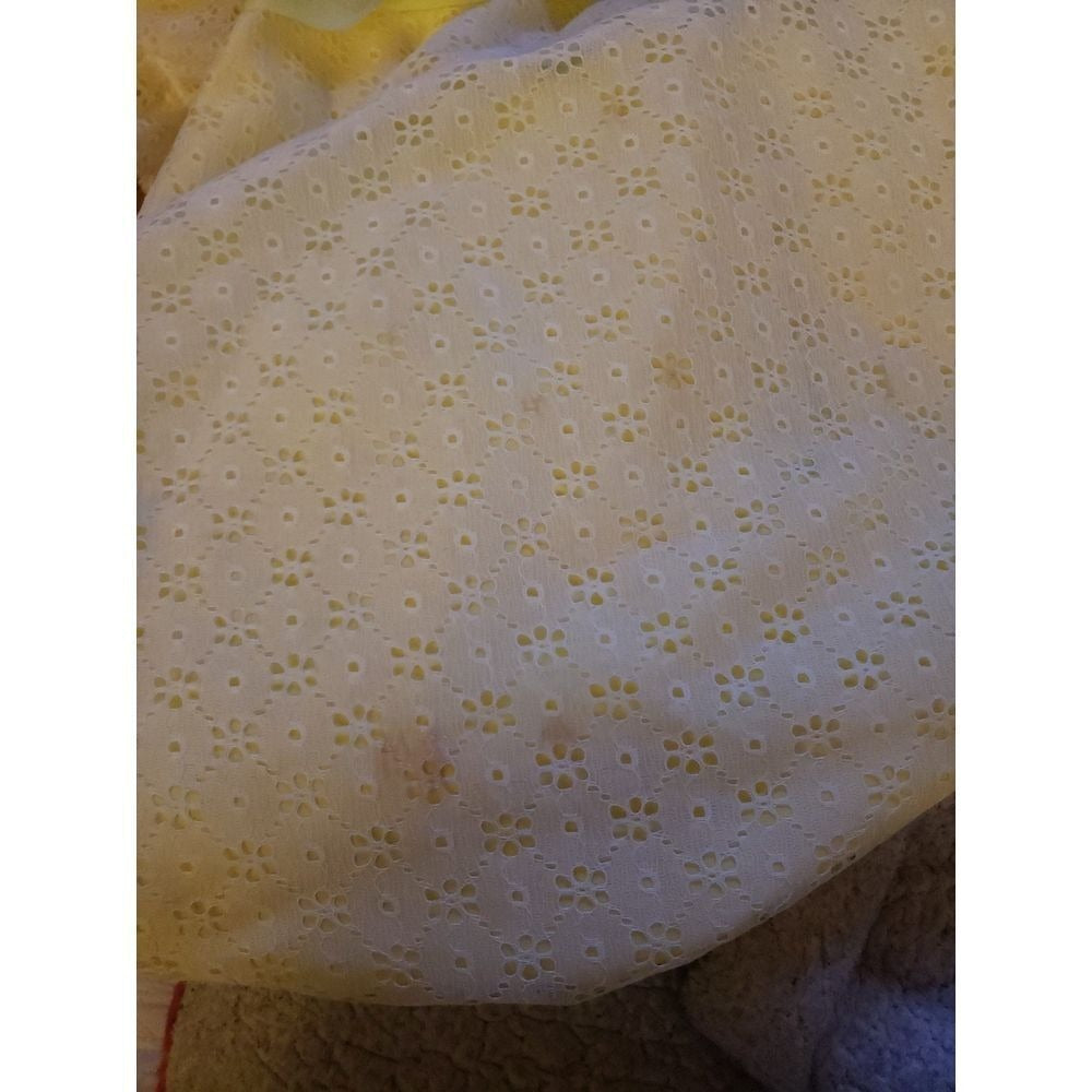 70s Yellow and White Eyelet Lace Maxi Dress