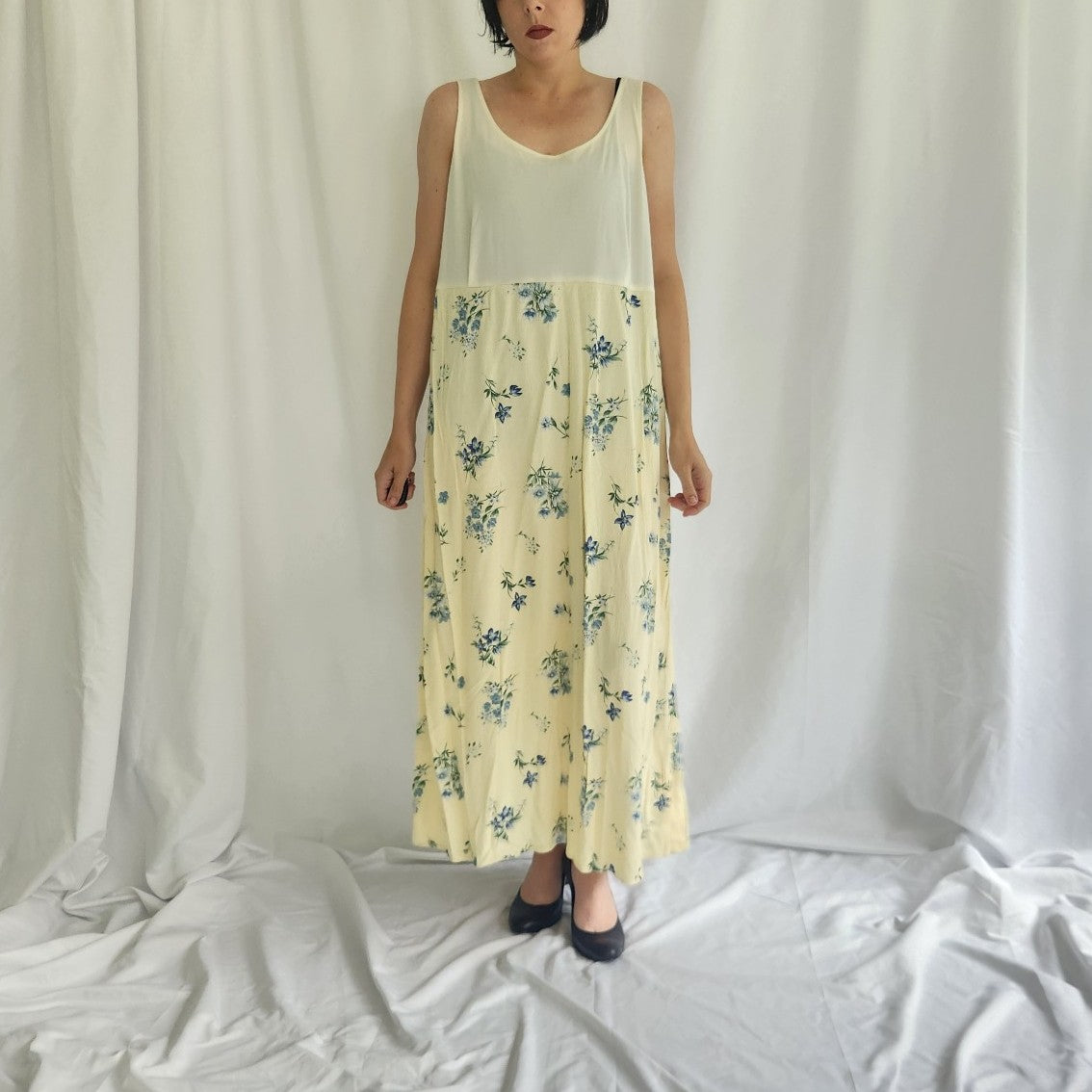 90s Yellow Floral Two Piece Maxi Dress