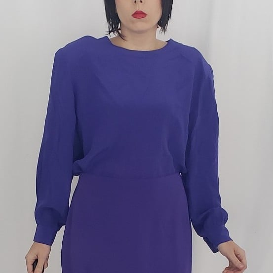 80s Purple Silk Button Down Blouse
