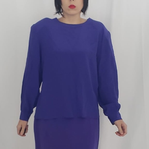 80s Purple Silk Button Down Blouse