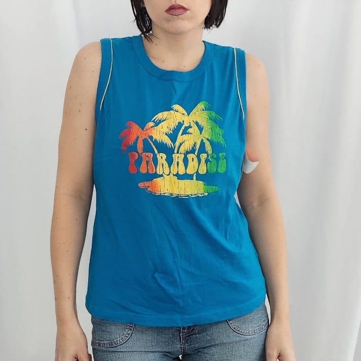 Y2K Deadstock Blue Tropical Graphic Tank