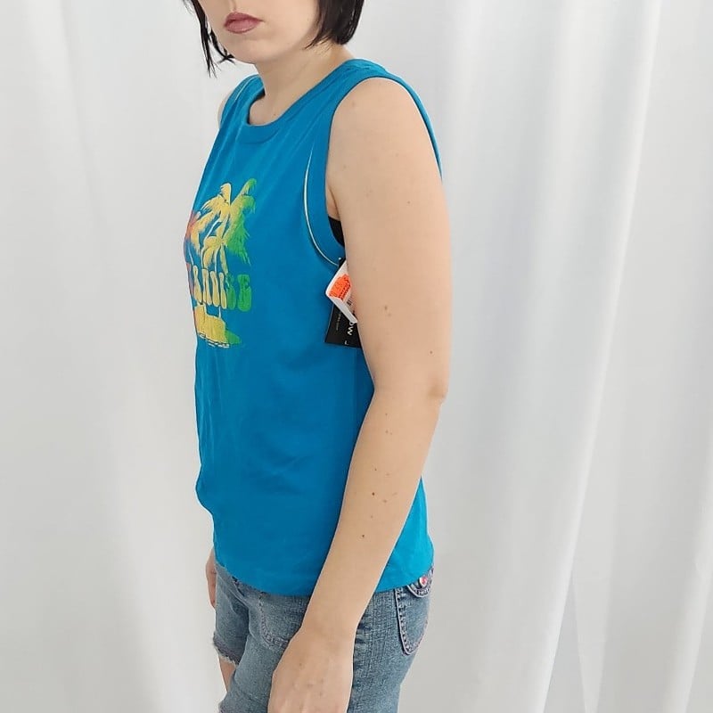 Y2K Deadstock Blue Tropical Graphic Tank