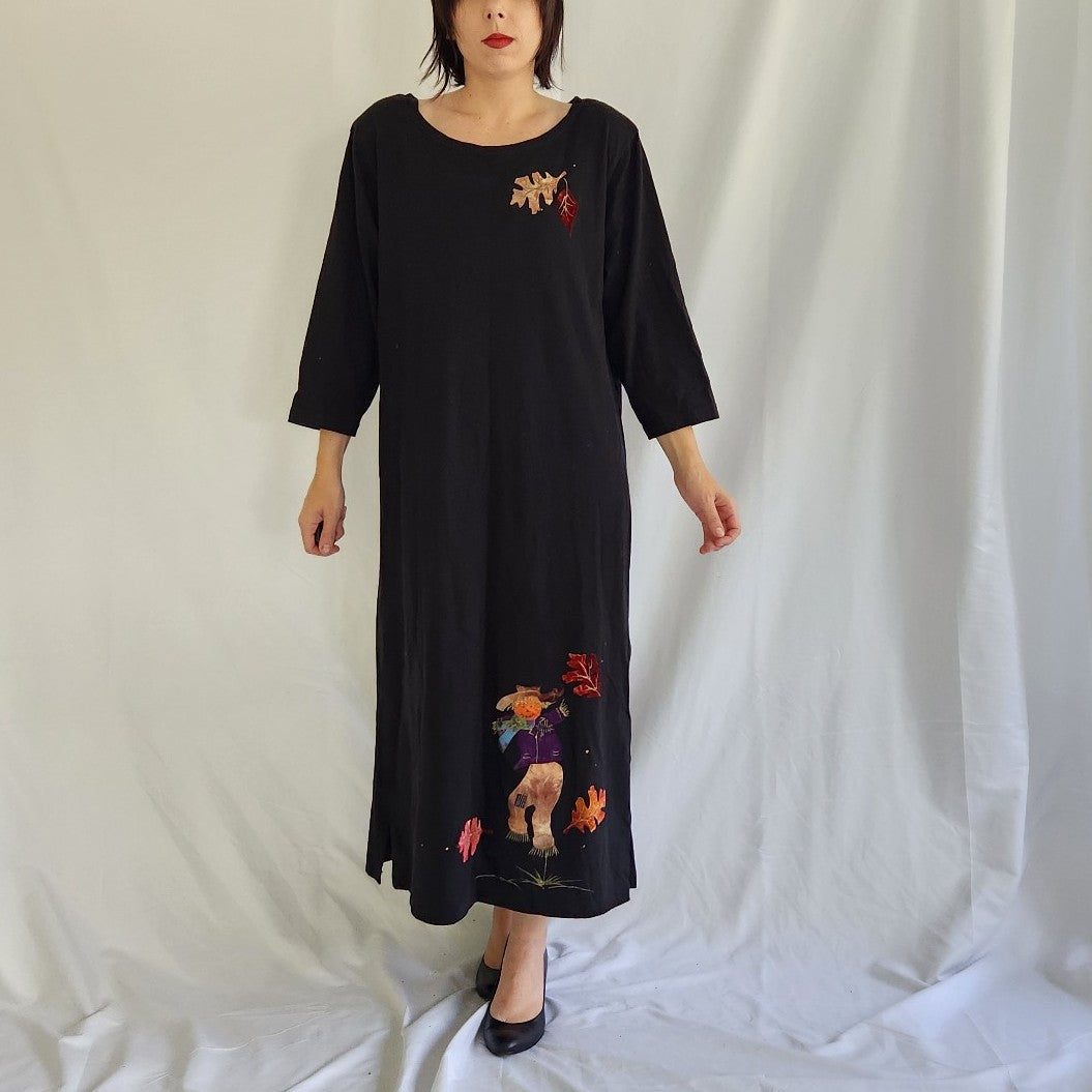 90s Black Scarecrow Fall Midi Dress