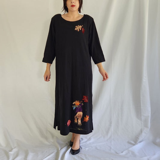 90s Black Scarecrow Fall Midi Dress
