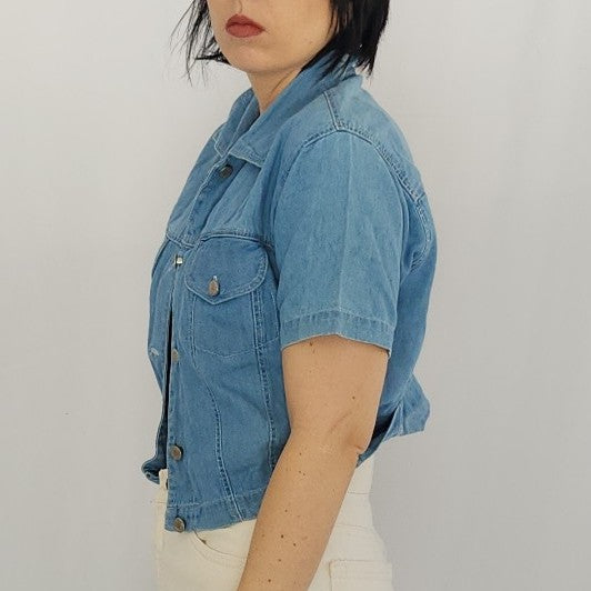 90s Cropped Denim Button Down Shirt